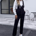 Button Front V-Neck Jumpsuit