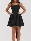Backless Bow Detail Square Neck Mini Dress
