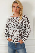 Leopard Boat Neck Long Sleeve Sweater
