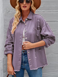 Distressed Raw Hem Button Up Denim Jacket