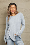 Buttoned Hem Detail Ribbed Top