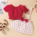 Girls Frilled Blouse and Heart Print Pinafore Dress Set