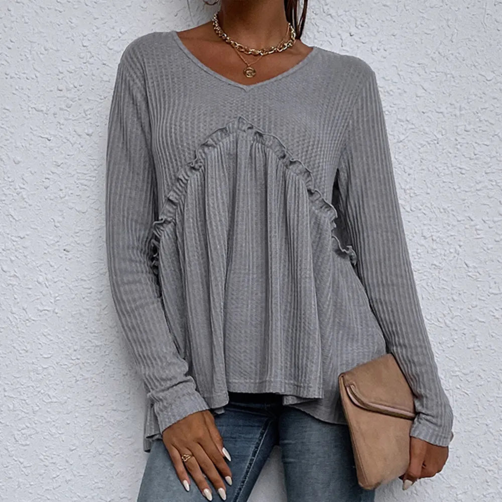 Ruffle Hem Waffle Knit Top