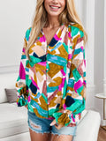 Geometric V-Neck Flounce Sleeve Blouse