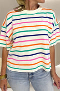 Striped Round Neck Half Sleeve Knit Top