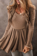 Scoop Neck Long Sleeve Peplum T-Shirt