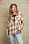 Plaid Collared Neck Long Sleeve Shirt