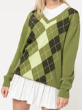 Geometric V-Neck Long Sleeve Sweater
