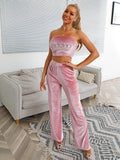 Velvet Letter Graphic Tube Top and Pants Set