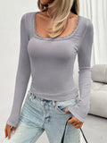 Lace Detail Scoop Neck Long Sleeve T-Shirt