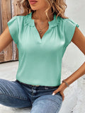 Notched Cap Sleeve Blouse