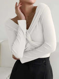 V-Neck Twisted Long Sleeve Knit Top