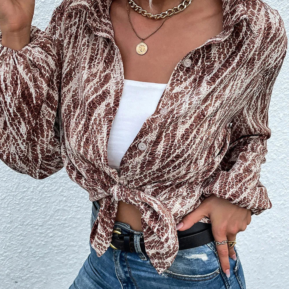 Snake Print Balloon Sleeve Blouse
