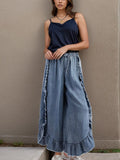 Drawstring Ruffled Wide Leg Jeans