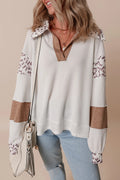 Leopard Johnny Collar Long Sleeve Top