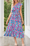 Ruffled Floral One Shoulder Dress