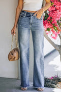 Sky Blue Raw Hem Straight Leg Jeans