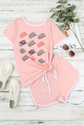 Graphic Tee and Drawstring Shorts Loungewear Set