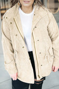 Plus Size Zipper and Snap Down Drawstring Jacket