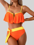 Spaghetti Strap Notched Bikini Set