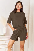 Basic Bamboo Full Size Round Neck Drop Shoulder T-Shirt and Shorts Set