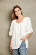 V-Neck Puff Sleeve Babydoll Blouse