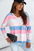 Color Block V-Neck Long Sleeve T-Shirt