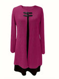 Contrast Ribbed Round Neck Long Sleeve Dress