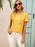 Frill Round Neck Short Sleeve Blouse
