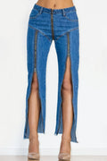 Zip Detail Slit Long Jeans