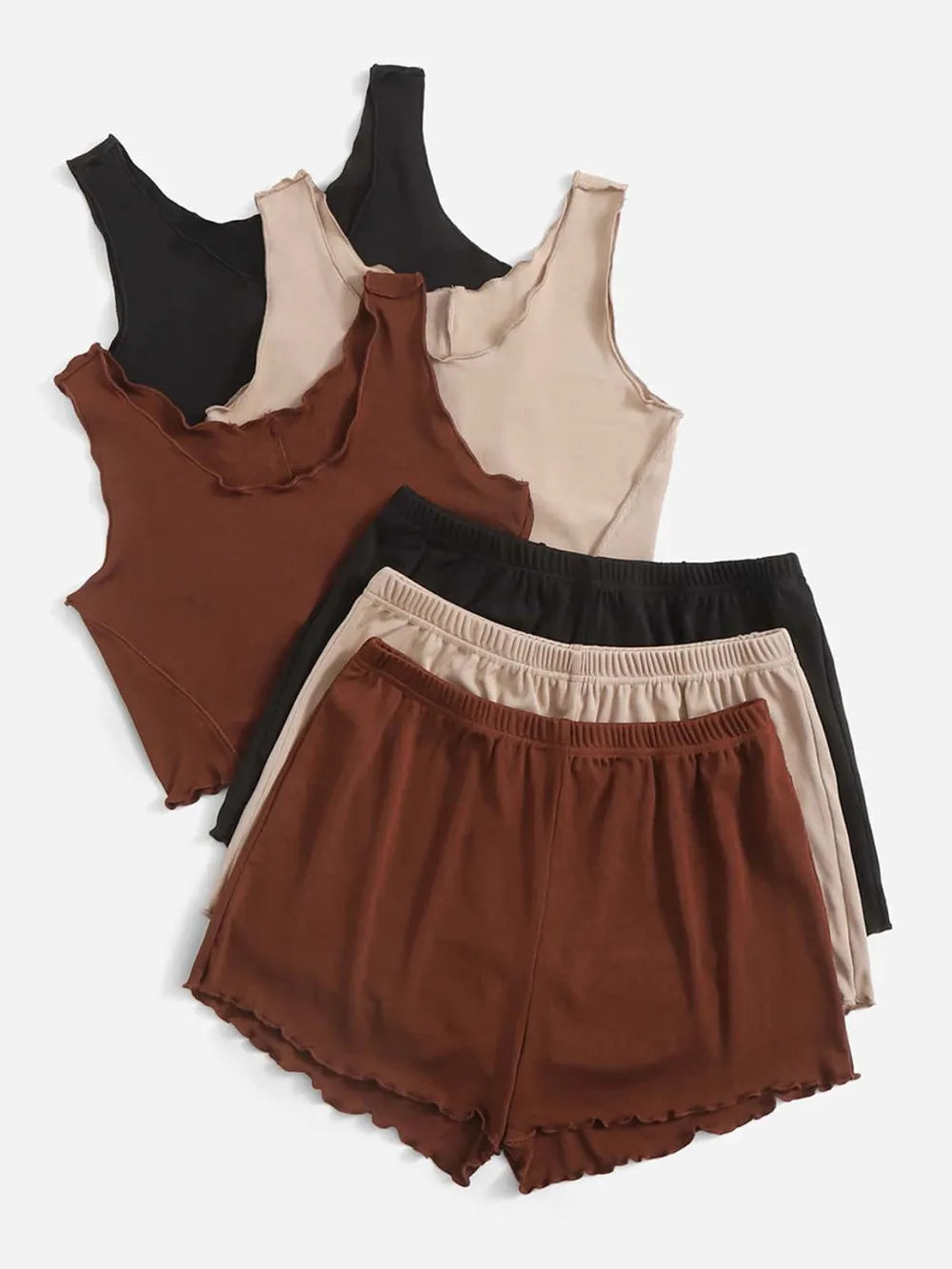 Round Neck Tank and Elastic Waist Shorts Set (Comes with Three Colors)