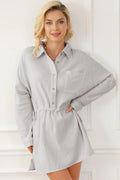 Textured Half Button Collared Neck Shirt Dress