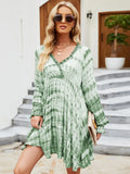 Tie-Dye Surplice Flounce Sleeve Mini Dress