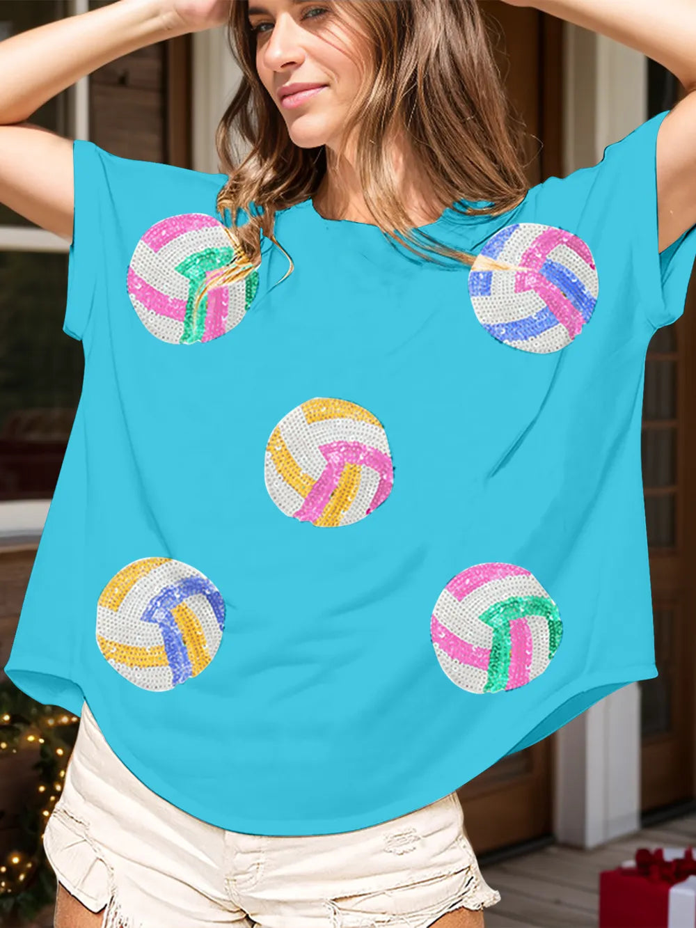 Sequin Round Neck Short Sleeve T-Shirt