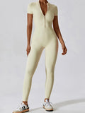 Basic Half Zip Short Sleeve Active Jumpsuit