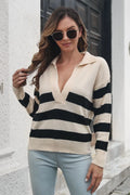Striped Johnny Collar Sweater