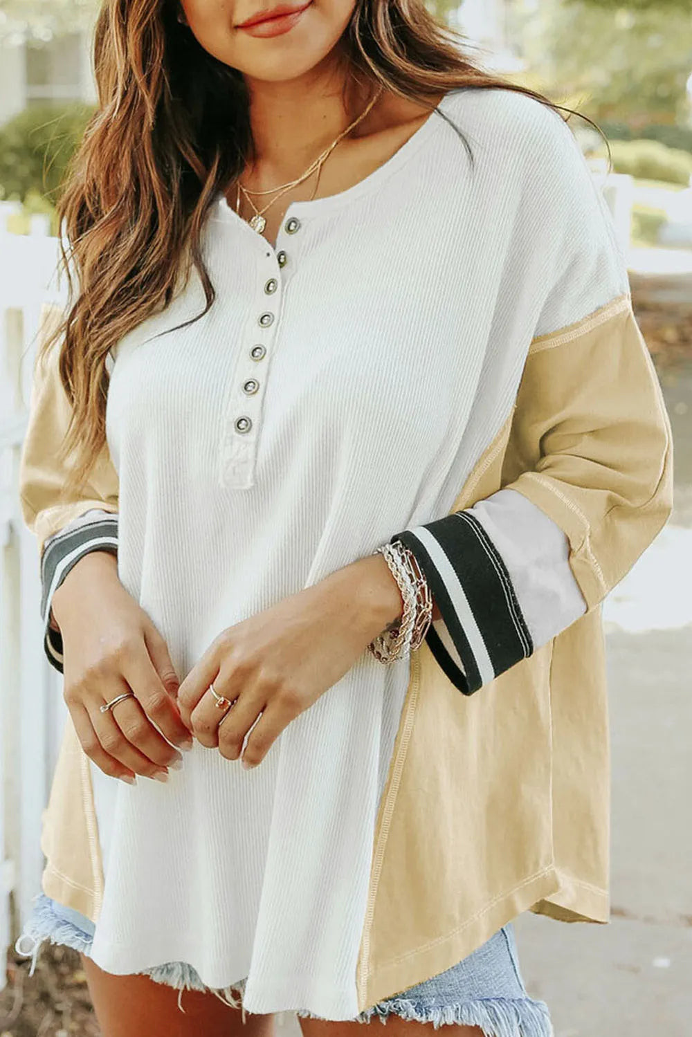 Color Block Buttoned Henley Top