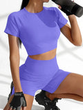 Round Neck Short Sleeve Top and Shorts Active Set