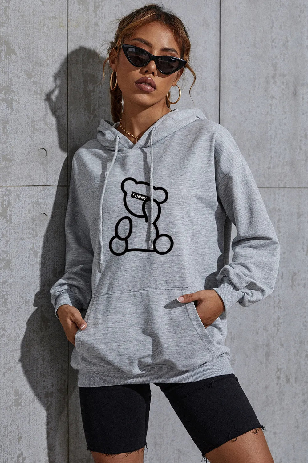 Cartoon Bear Graphic Drawstring Hoodie