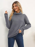 Slit Turtleneck Dropped Shoulder Sweater