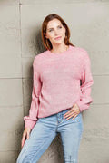 Heathered Dropped Shoulder Round Neck Sweater