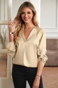 Roll-Tab Sleeve Collared Neck Blouse
