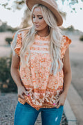 Floral Flutter Sleeve Sleeveless Blouse