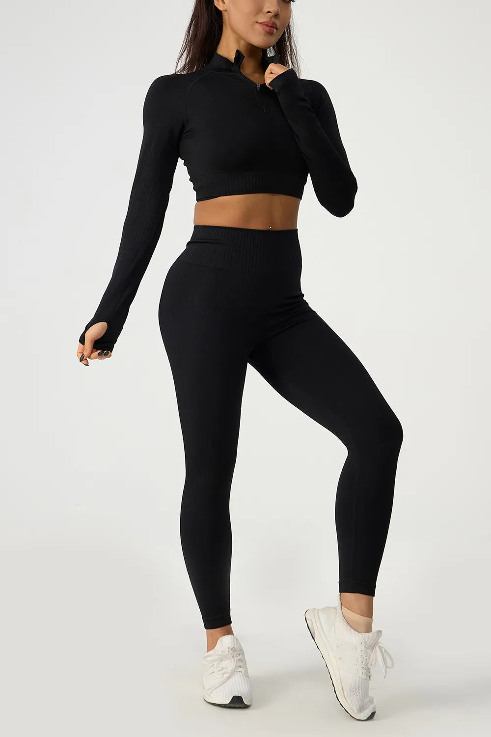 Quarter Zip Raglan Sleeve Top and High Waist Leggings Active Set