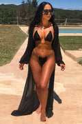 Transparent Strap Bikini Set and Tie-Waist Cover-Up
