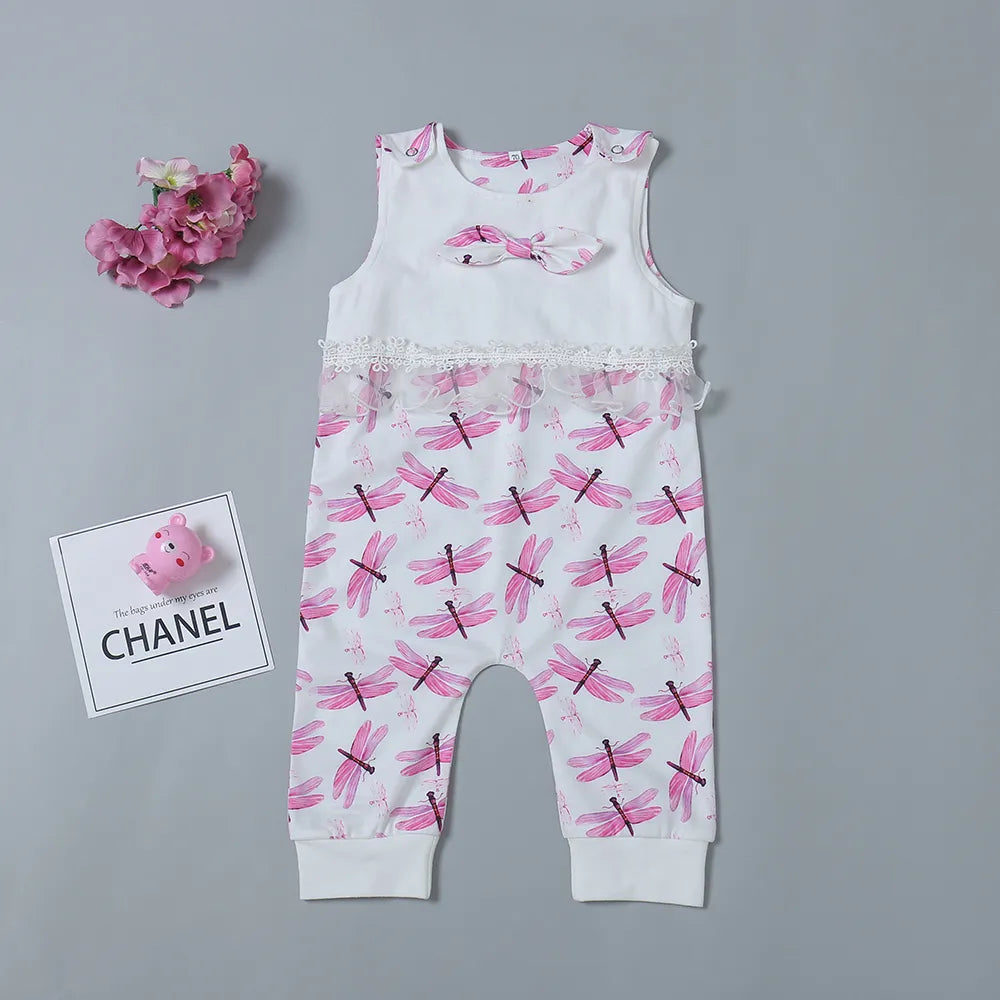 Dragonfly Print Round Neck Sleeveless Jumpsuit