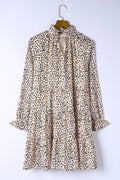 Printed Tie-Neck Flounce Sleeve Tiered Dress