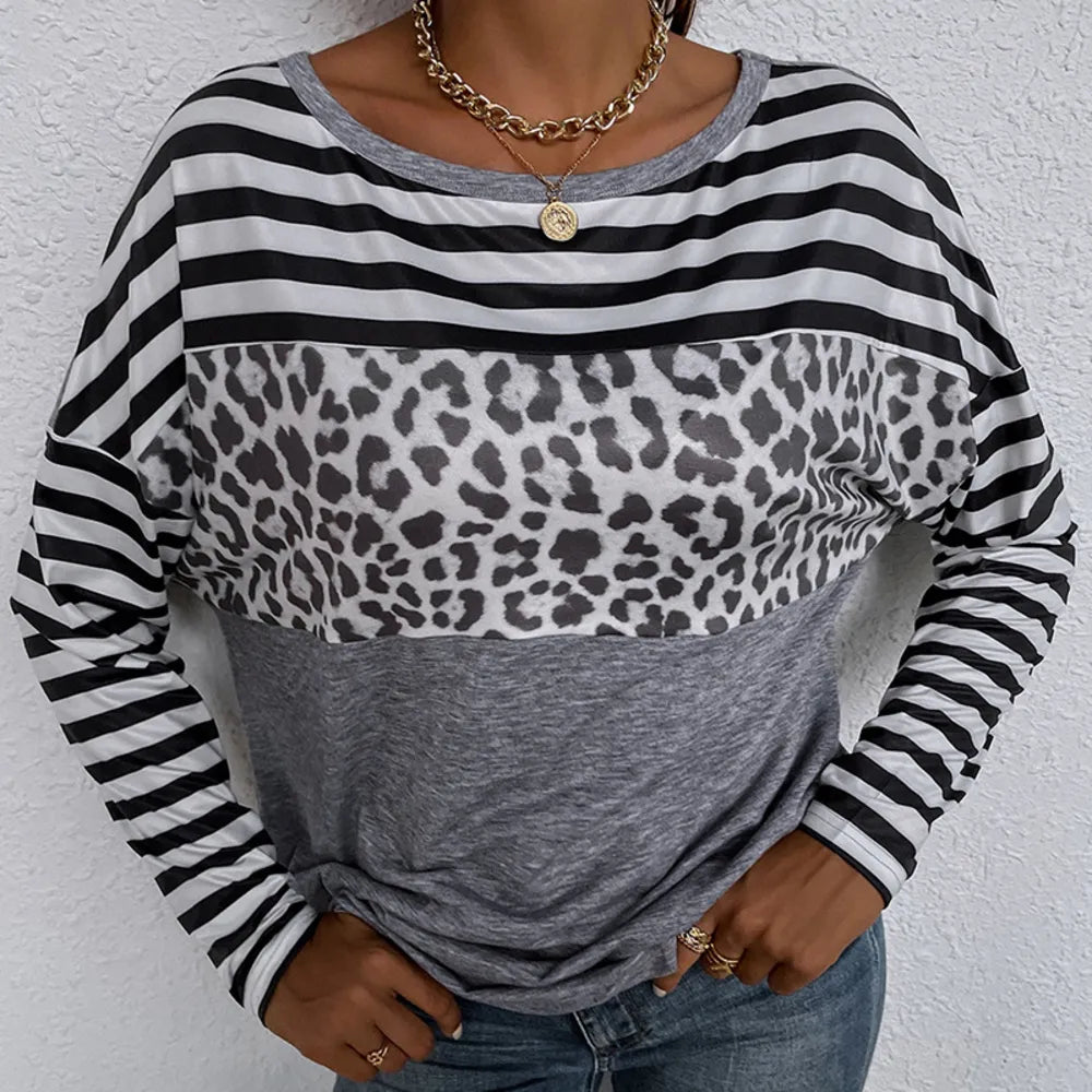 Leopard and Striped Color Block Tee