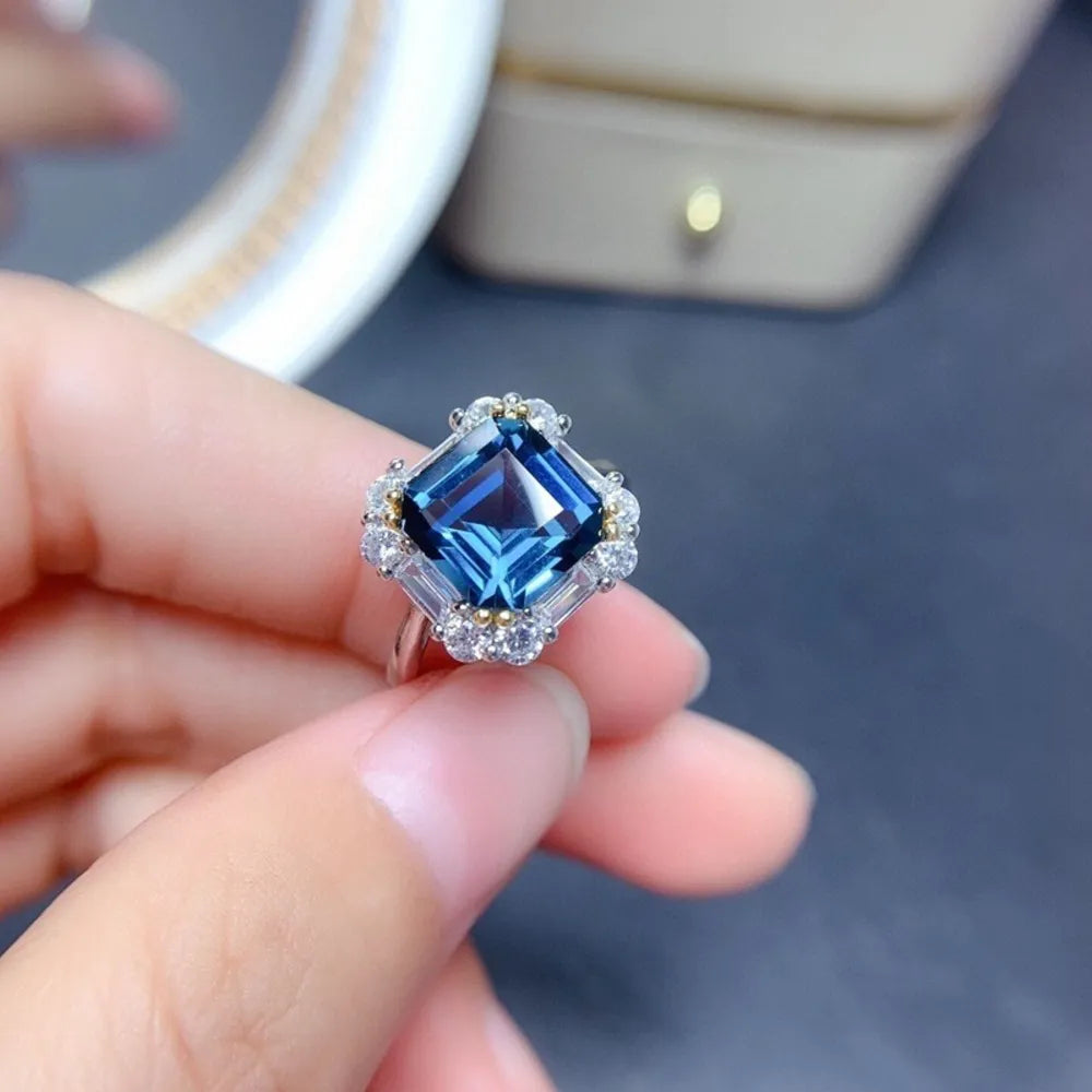 Square Shape Artificial Gemstone Platinum-Plated Ring