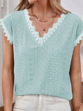 V-Neck Eyelet Short Sleeve Top